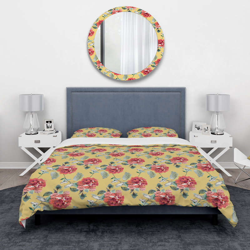 Ensemble de housse de couette rose rouge, Housse de couette double / grand + 2 taies