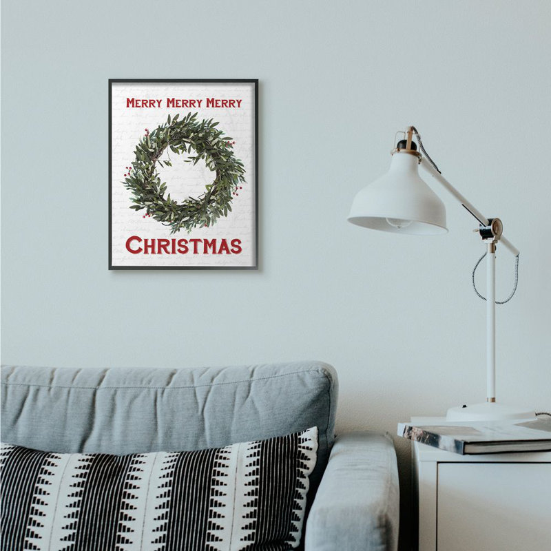 « merry christmas couronne », impression, Giclée encadrée noir minuit, H 20 po x l 16 po