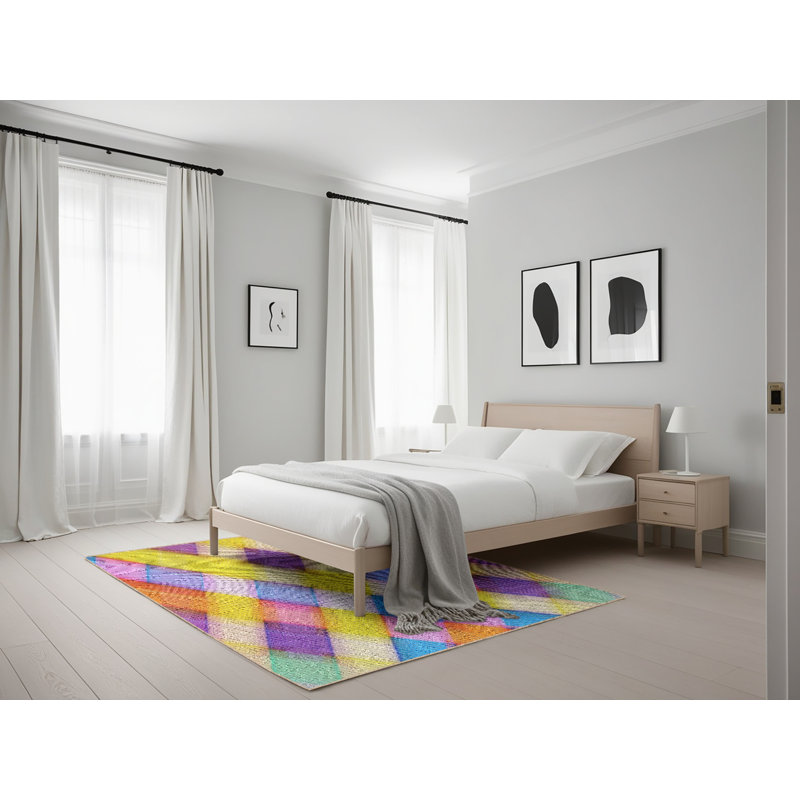 Laine tissée à la machine à motifs géométriques en laine et polyester gris/vert Tapis décoratif, Rectangle de 5 pi x 7 pi