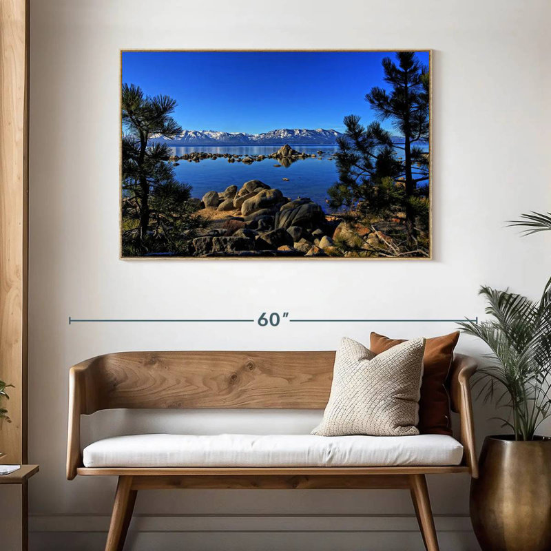 Lac Tahoe depuis l'anse Zephyr, Cadre flottant en bois naturel, 46 po x 31 po