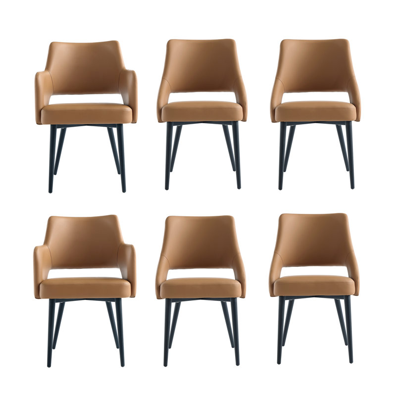 6-Piece Hickson Leatherette Dining Chair with Metal Legs, Saddle