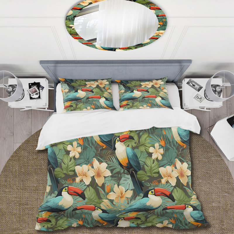Ensemble de housse de couette Tropical Toucan, Housse de couette pour grand lit et 2 taies décor