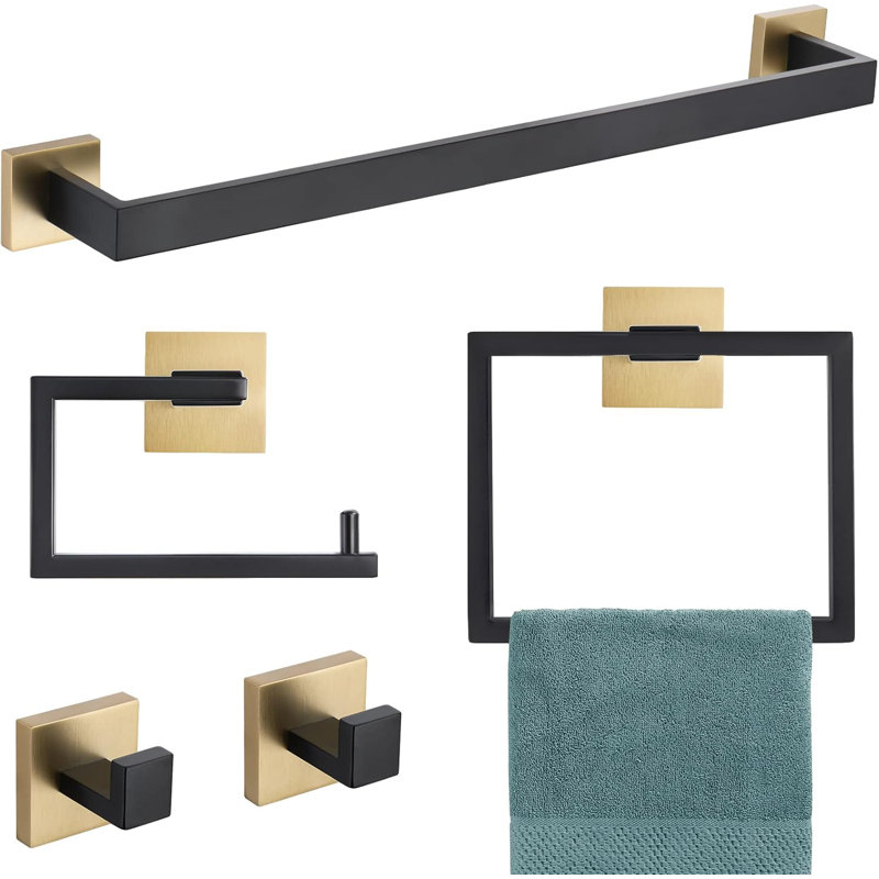 5-Piece Bathroom Hardware Set - Premium SUS304 Stainless Steel Towel Bar & Holder Kit With Concealed Screws For Modern Bathroom & Kitchen