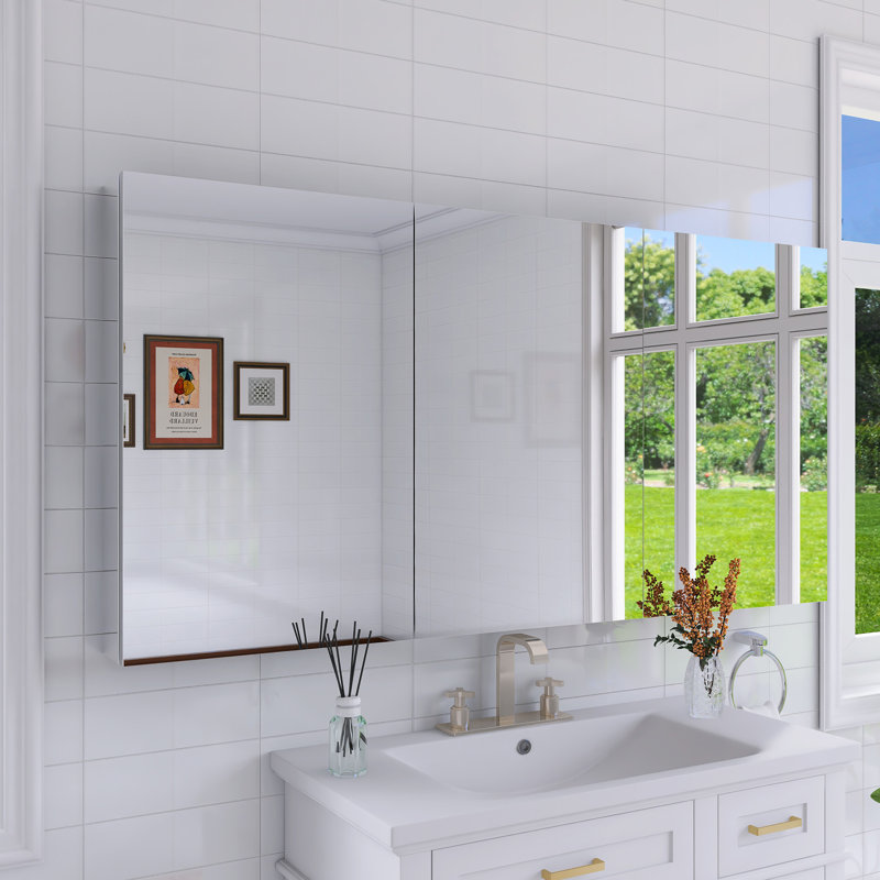 Rectangular Aluminum Medicine Cabinet With Mirror, 60"