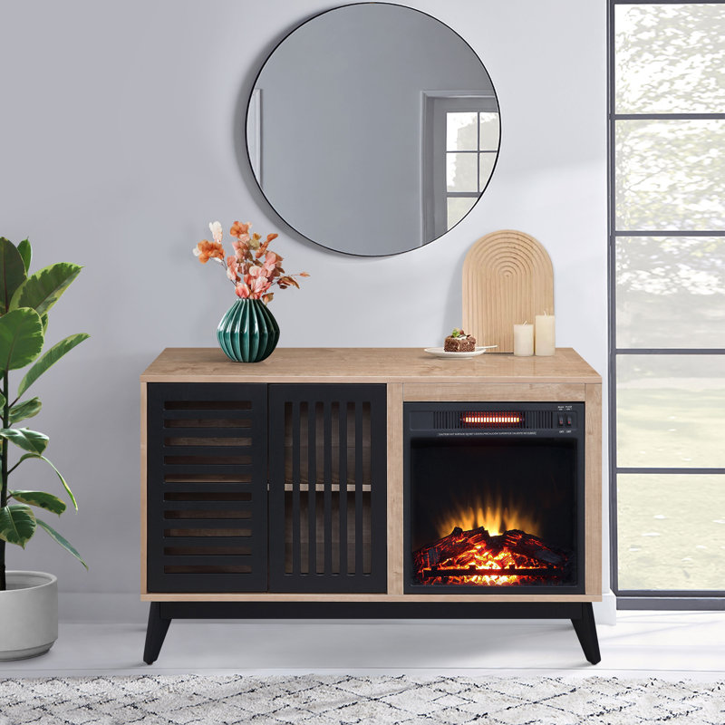 Porath Oak and Espresso Electric Fireplace with 1 Cabinet