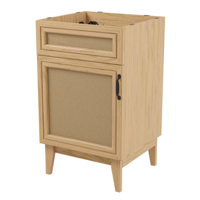 Base de meuble-lavabo autoportant en rotin de style bohémien à 2 tablettes Javer l 20 po x P 18 po x H 33 po (lavabo non inclus), chêne