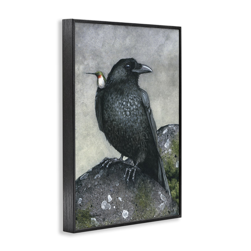Giclée perchée par Corbeau et colibri par Maggie Vandewalle, H 18 po x l 12 po, Giclée encadrée noir minuit