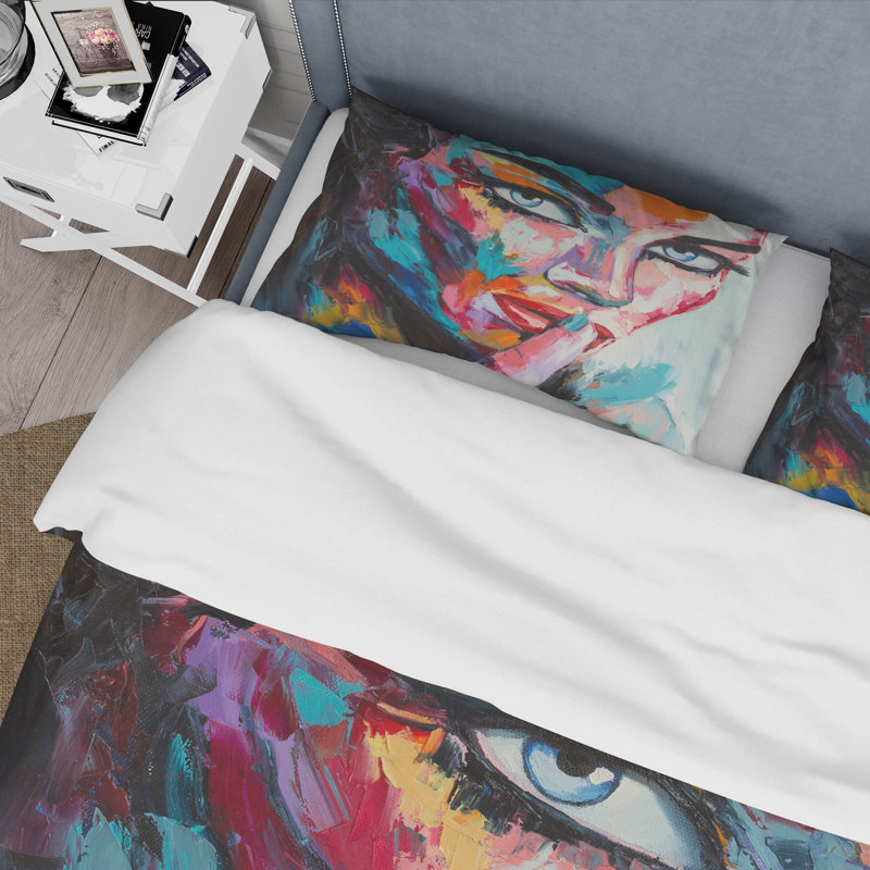 Abstract Portrait Of Young Woman With Blue Eyes - Modern Duvet Cover Set - Microfiber Polyester