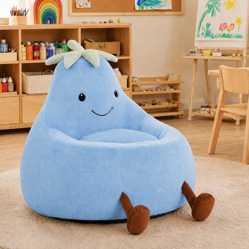 Cartoon Eggplant Bean Bag Chair, Kids Room Eggplant Sofa With Washable Sofa Cover Or Reading, Lounging And Watching TV