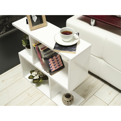 Store Skinny 4 Shelves Narrow 23 Inch Chairside Living Room Rectangle Side Table, White End Table Solid Wood For Room, Slim