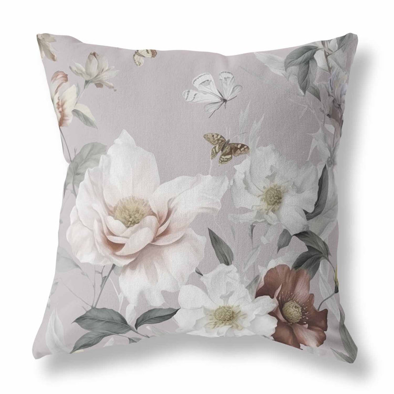 Coussin décoratif réversible Leafy Lepidoptera Medley, H 18 po x l 18 po, Blanc / argent