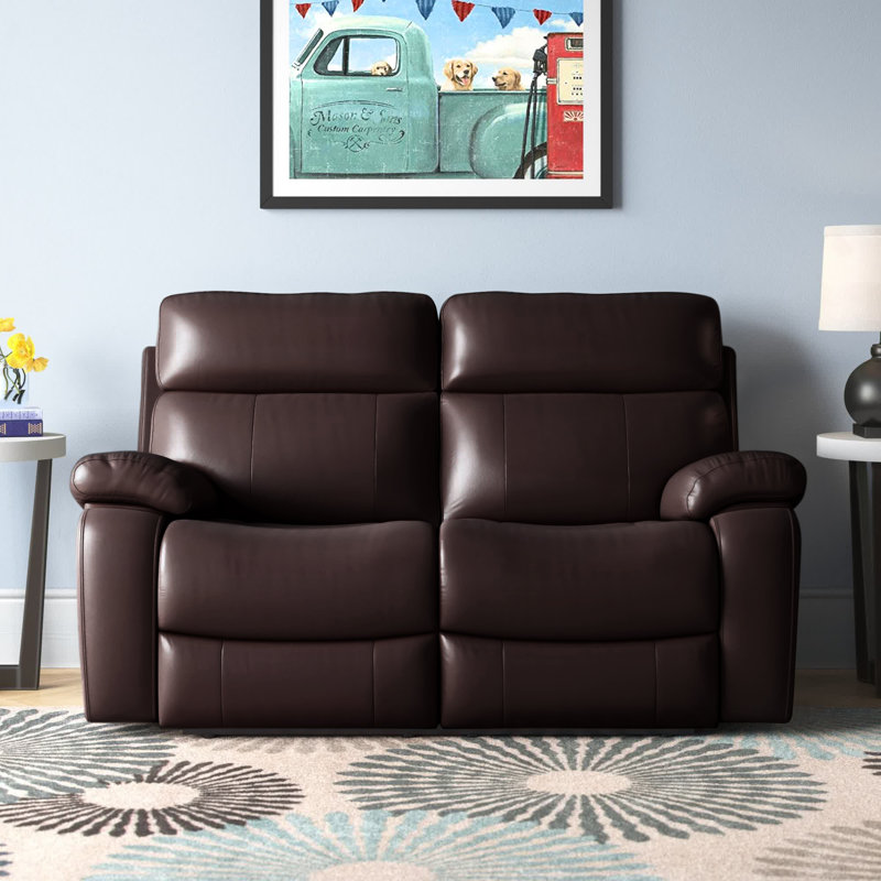 Causeuse inclinable en cuir véritable avec accoudoirs coussinés 64 po Mose, Cuir fleur brun café