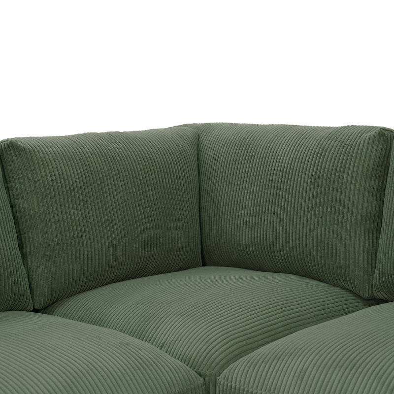 33.00×129.00×95.50 Inch Reversible Modular Sectional Sofa, Customizable Layout & Easy Assembly, Corduroy Upholstered Couch With Medium Firm Cushion For Living Room  Dark Green