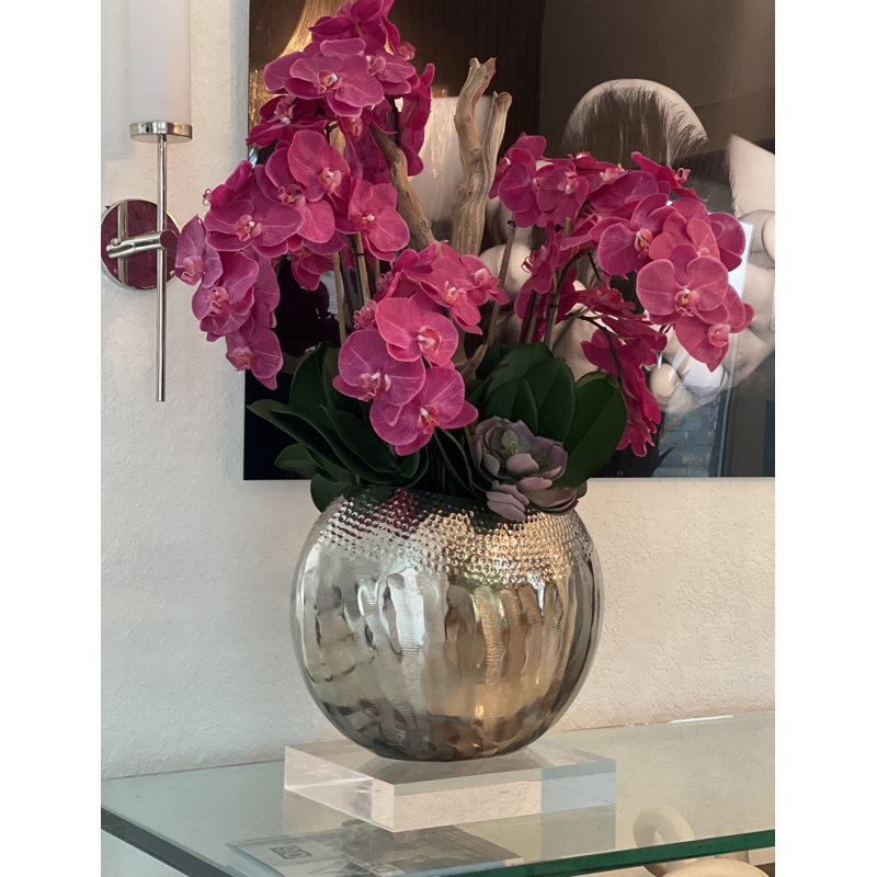 Olympian Phalaenopsis Orchids Centerpiece in Planter, Pink, Gold