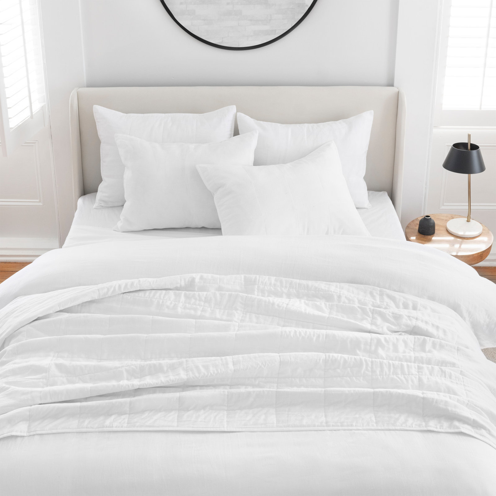 Kandice Linen Duvet Cover Set, White, Queen Duvet Cover + 2 Shams