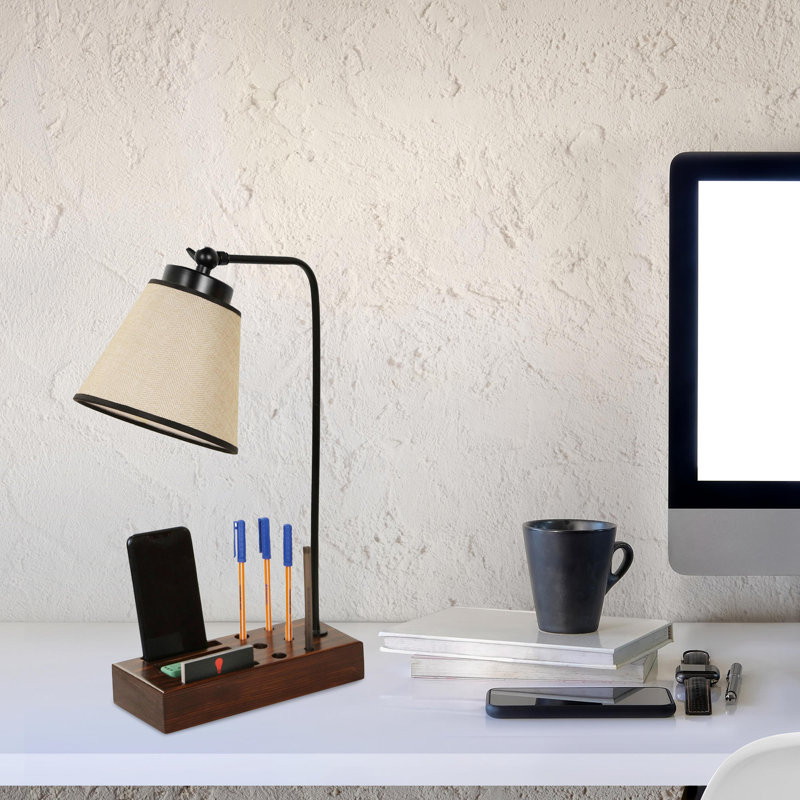 Modern Scandinavian Table Lamp with Adjustable Height, Beige & Black Oak Finish, 17.3 x 17.3 inches | Wooden Body, Electrostatic Oven Dried Paint, E27 Socket (Max 40W) | Perfect for Home, Office & School Decor