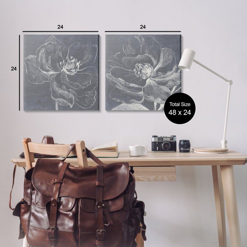 «Chalkboard Magnolia Blossom», ensemble de 2 toiles murales par Lanie Loreth, H 24 po x l 24 po