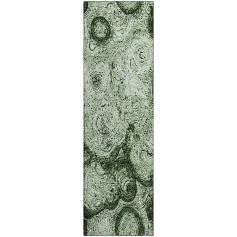 Premium Machine Washable Cerrito AMF579 Green Rug, Runner 2'3" x 7'6"