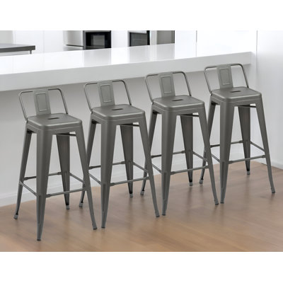 Set of Four 26" Dark Grey Metal Low Back Counter Height Bar Chairs