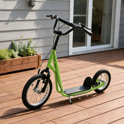 Scooter pour enfants à hauteur réglable avec roues pneumatiques, finition vert sauge, cadre en acier et en aluminium, capacité de 220 lb
