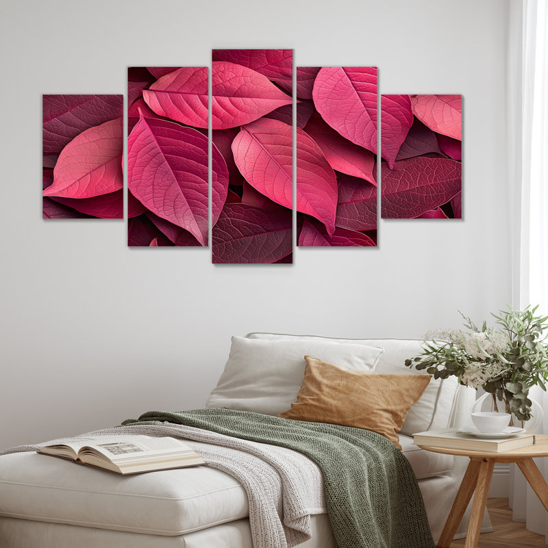 «Crimson Leaves Dancing Ros III» - art mural feuilles - ensemble d'art mural traditionnel diamant