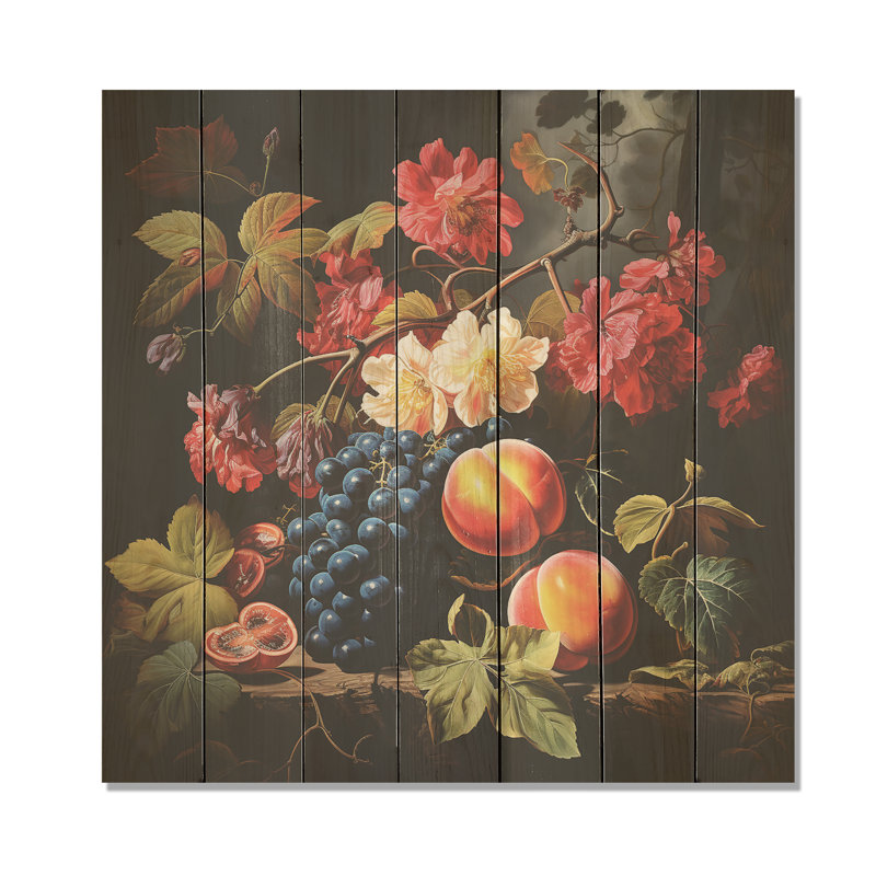 Peinture de la Renaissance d'un fruit du raisin IV - fruits sur bois, H 25 po x l 25 po