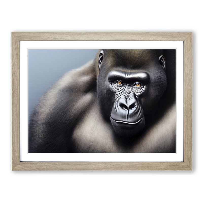 XH1022-8895X The Blessed Gorilla 1 Piece Single Picture Frame Wall Art, 46cm H x 64cm W x 2cm D, Oak