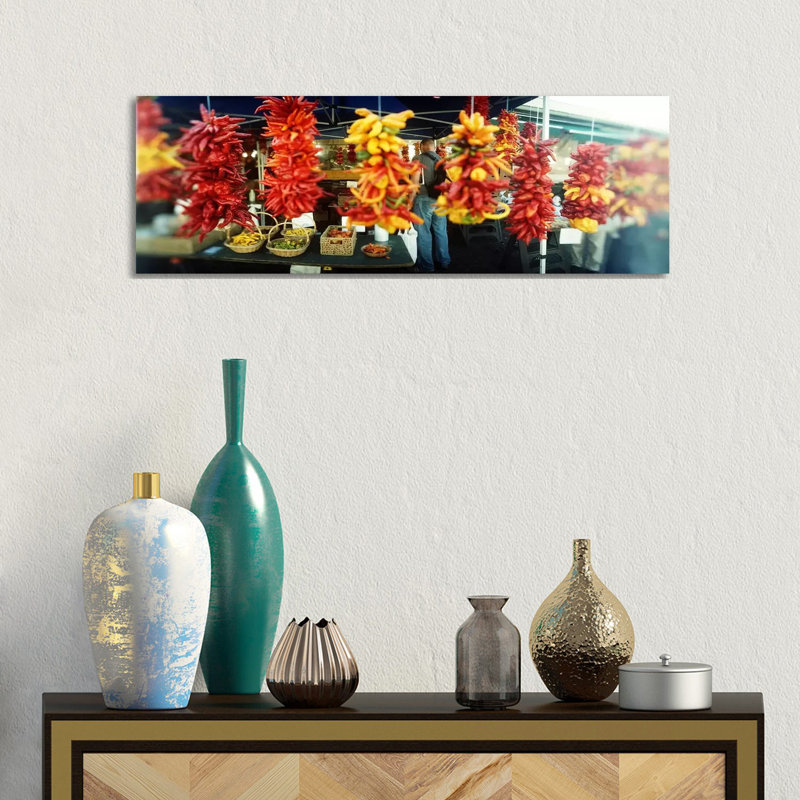 Strands Of Chili Peppers Hanging In A Market Stall, Pike Place Market, Seattle, King County, Washington State, USA - Wrapped Canvas Panoramic Print