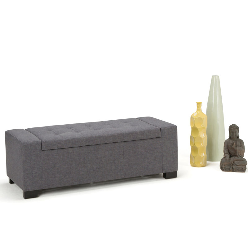 Slate Gray Tufted Polyester Storage Bench Ottoman