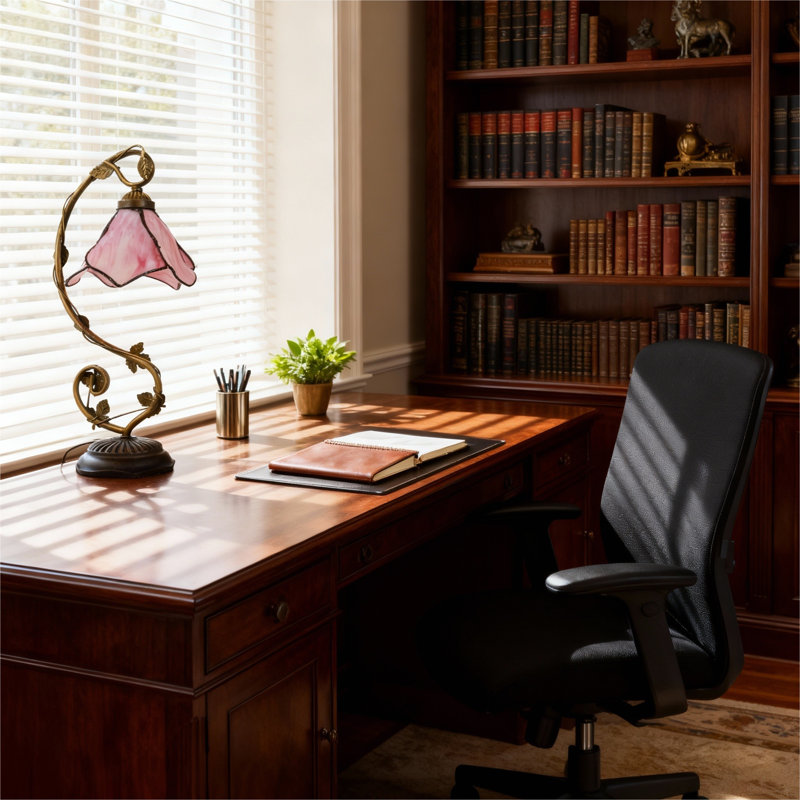 Tiffany-Style Pink Floral Table Lamp ,Staind Glass Desk Lamp