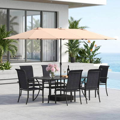 Holmstrom 6-Person Outdoor Rectangular Patio Dining Set With Stackable Chairs & Umbrella