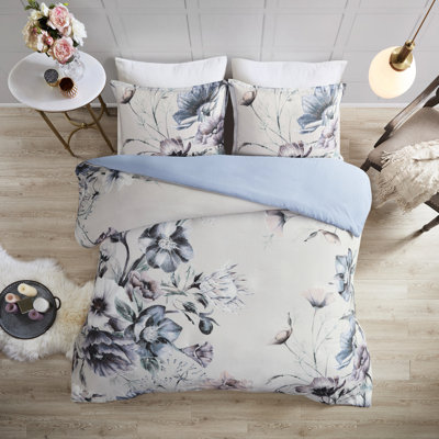 Literie 3 pièces en coton Shabby Chic - double / grand avec motif floral imprimé pour grand lit et motif romantique