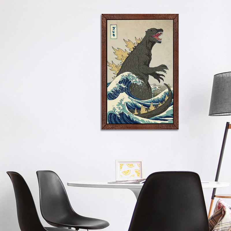 The Great Monster Off Kanagawa by Michael Buxton - Print on Canvas, 66.04 cm H x 45.72 cm W, Brown Framed