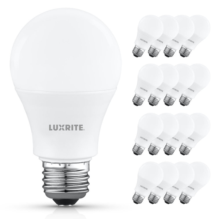 Luxrite A19 LED Light Bulb 9.5W=75W 4000K Cool White 1100LM Non-Dimmable Standard LED Light Bulbs E26, Enclosed Fixture Rated, Damp Rated, ETL 16 Pack