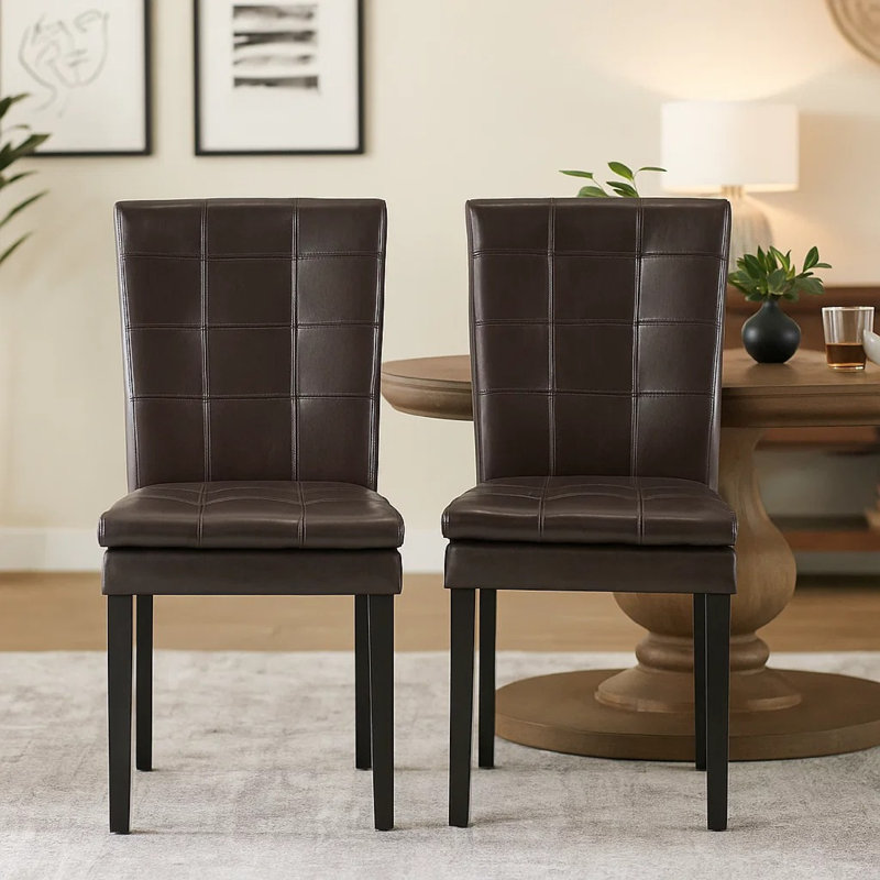 Ensemble de 2 chaises de salle à manger Brenda, similicuir touffeté brun chocolat, Chocolat / Brun