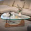 Triangle Glass Coffee Table with Wooden Base Clear Glass Top Mid-Century Abstract Glass Table-739920197