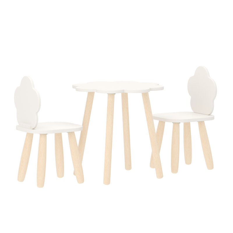Ensemble 3 pièces de table et chaises en bois pour enfants avec dossiers en forme de nuage et plateau de table, Blanc
