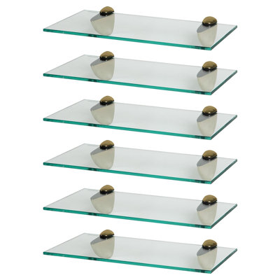 Harbour Housewares - Floating Glass Shelves with Metallic Brackets - Set of 6