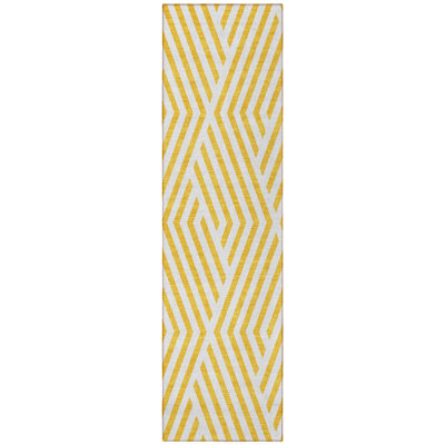 HomeRoots 8' Gold And White Geometric Washable Indoor Outdoor Runner Rug