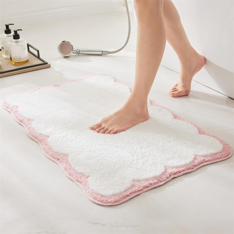 Attikus Microfiber / Microsuede Non-Slip Bath Mat, White/Pink