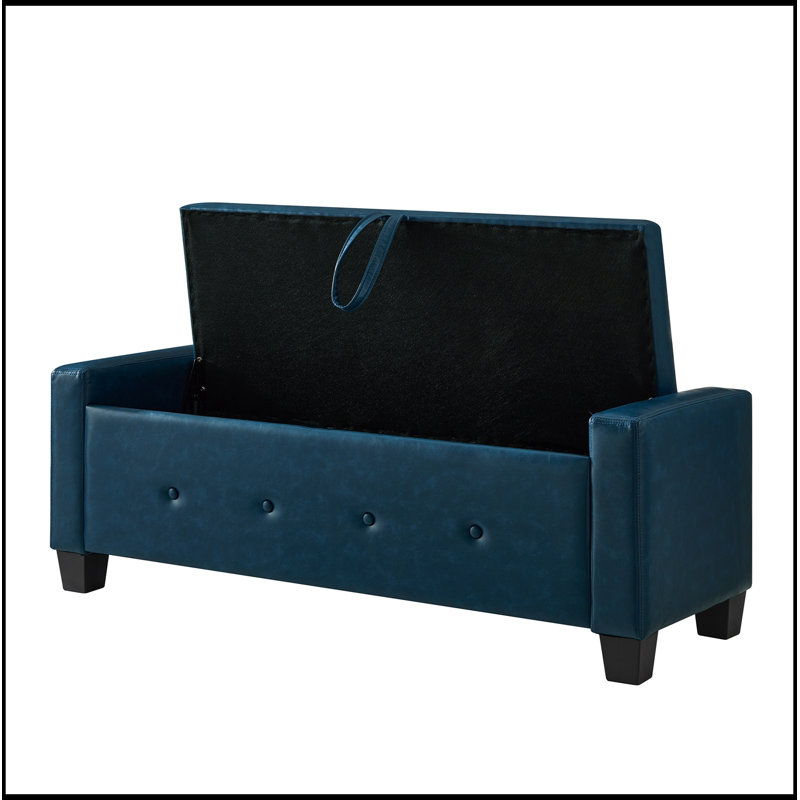 Banc rembourré capitonné avec rangement, Bleu