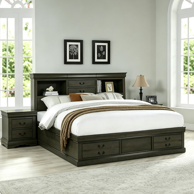 Grand lit de rangement gris foncé