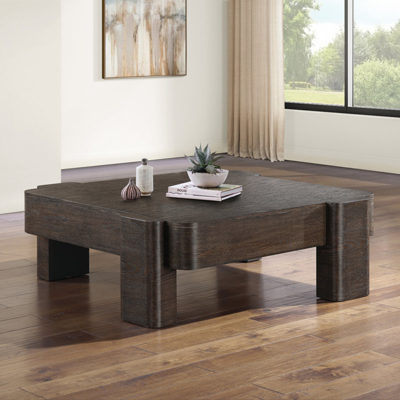 Table basse carrée en bois avec roulettes 53 po Salina