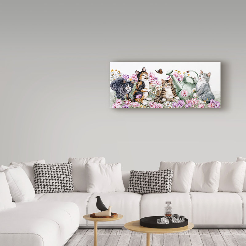 Gilstrap «Flower Cats», reproduction de peinture acrylique sur toile tendue, H 10 po x l 24 po x P 2 po