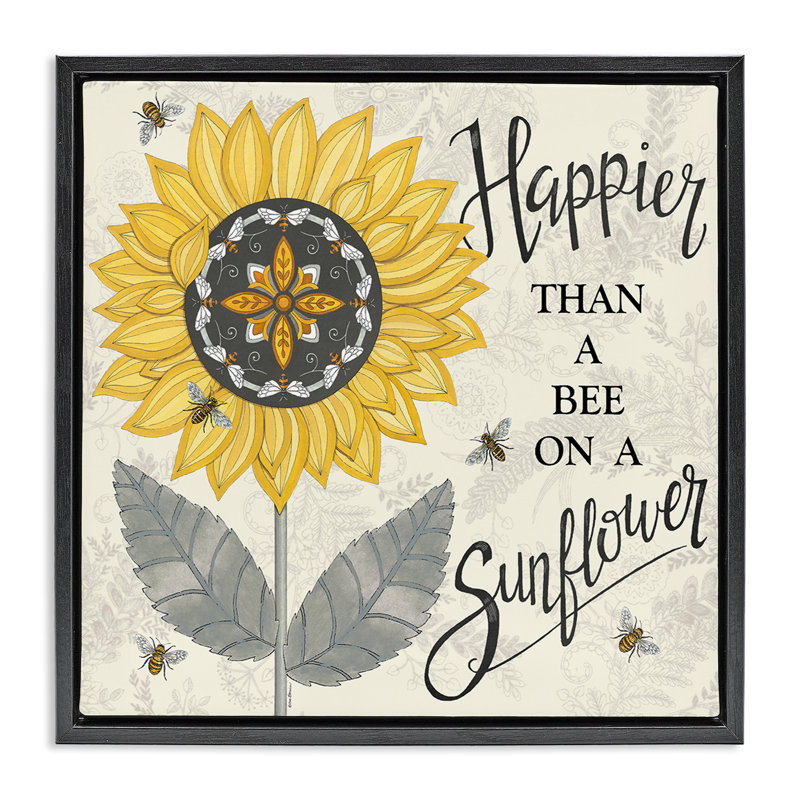 «Happier Than Bee & Sunflower Floater» par Deb Strain, Cadre flottant noir de jais, H 18 po x l 18 po