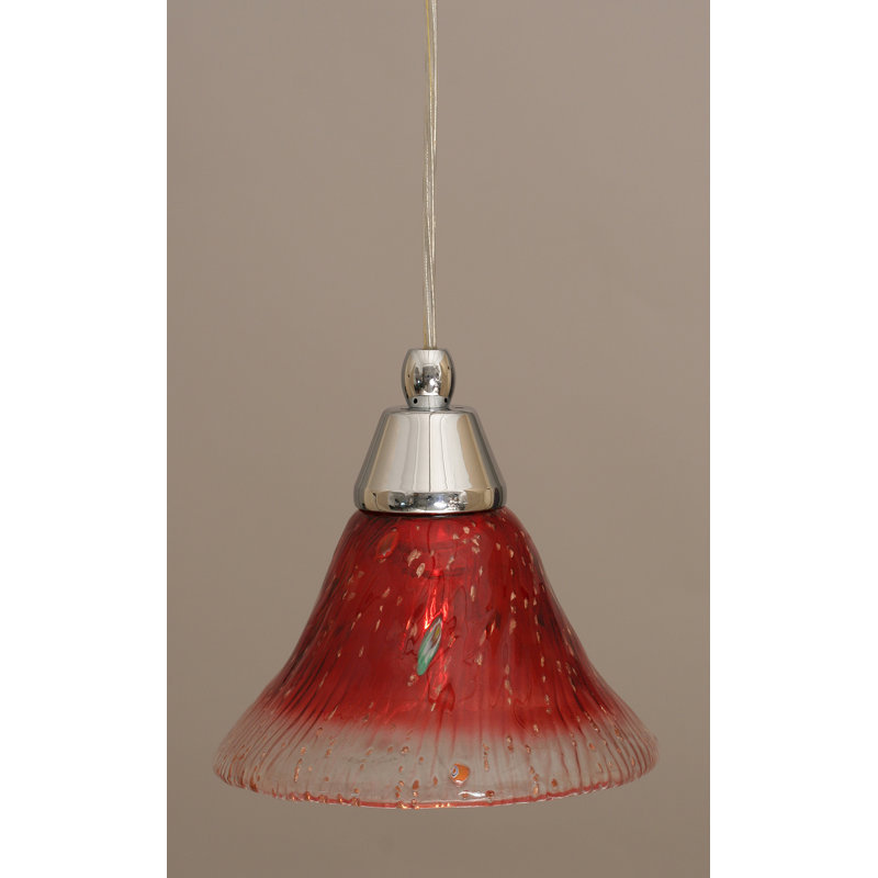 Mini-luminaire suspendu en corde avec finition en cuivre noir et verre ambré 10 po, L 7 po, Cristal couleur framboise