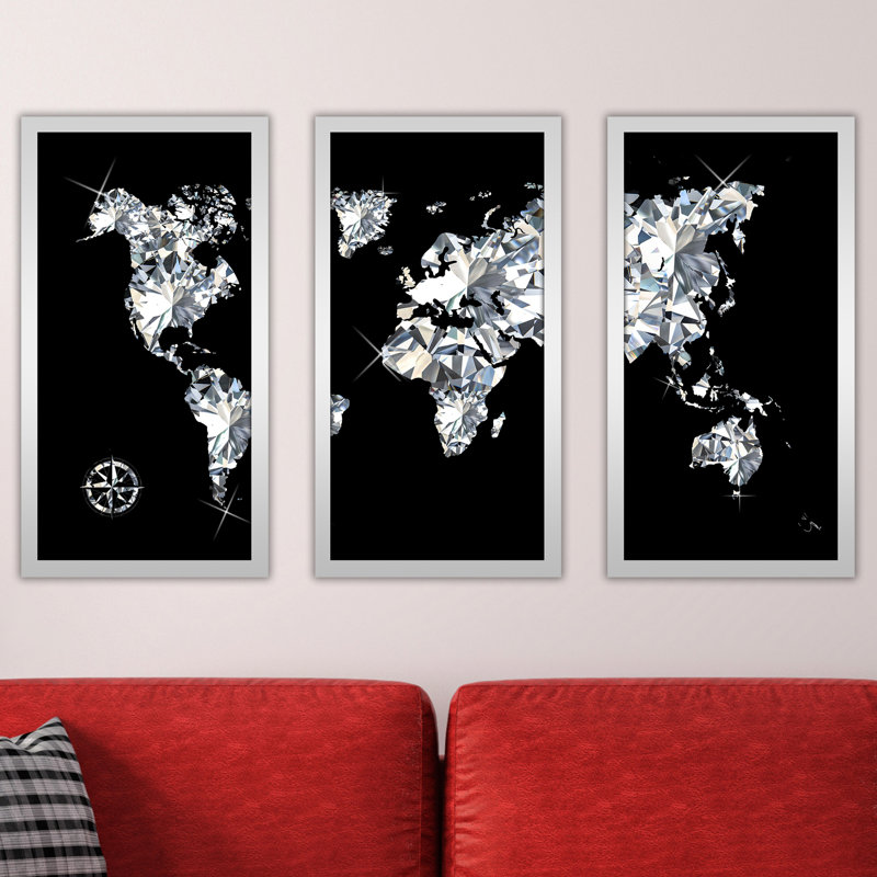 «World of Diamonds» par BY Jodi - ensemble de 3 reproductions d'art graphique, H 25,5 po x l 40,5 po x P 1 po