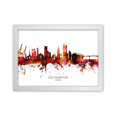 Southampton England Skyline Red City Name by Michael Tompsett - Print