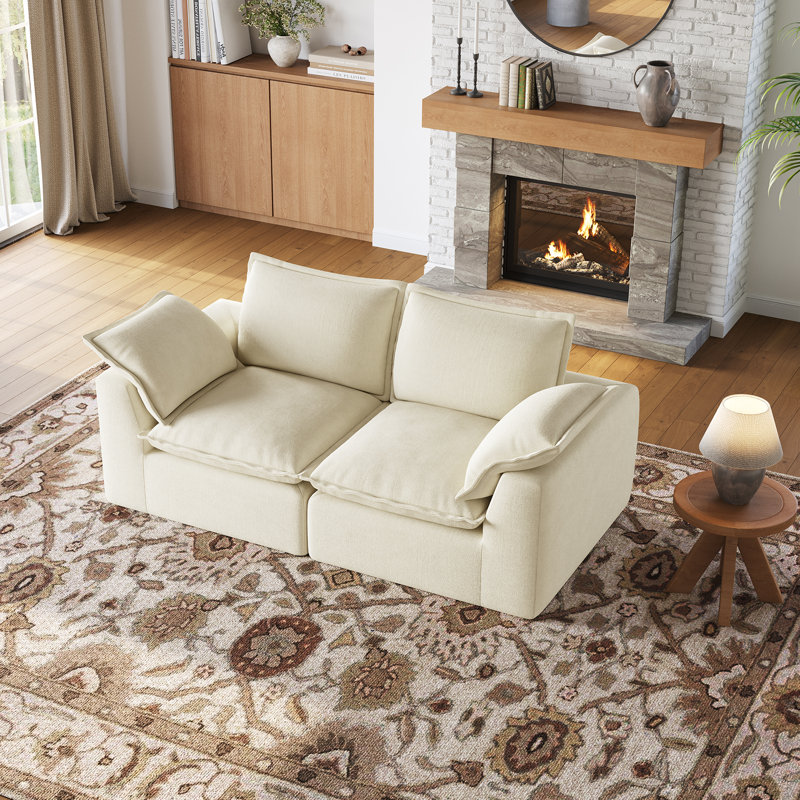Canapé modulaire Boneless de 77 po Cloud Boneless, canapé Cloud moderne avec coussin d'assise et de dossier profond, canapé confortable sans pivot pour salon, chambre à coucher, appartement, housse amovible, aucun assemblage requis, beige