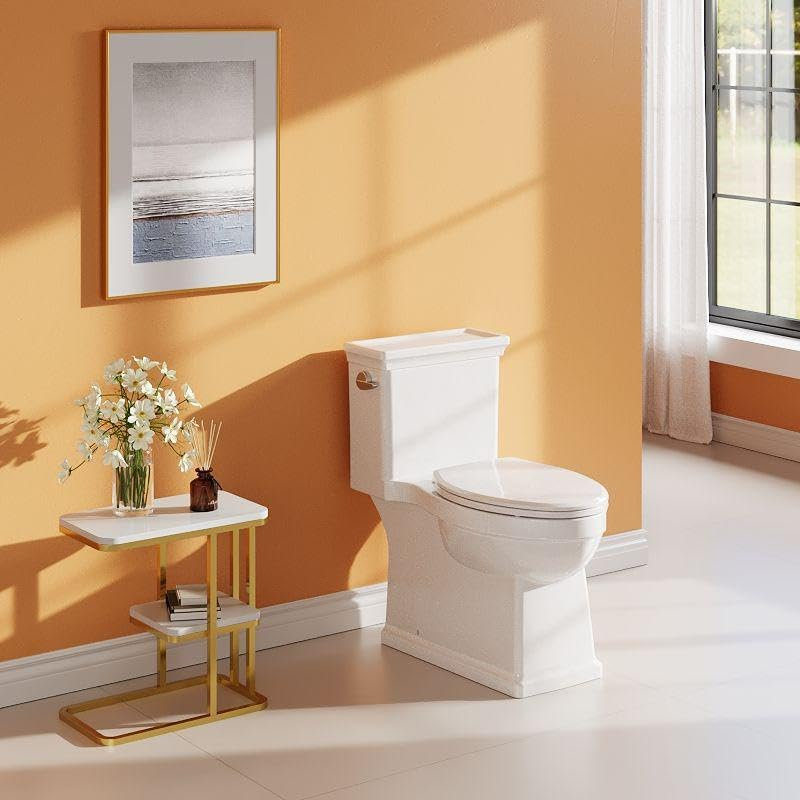 Modern One-Piece Toilet, Elongated Bowl, 1.28 GPF, Soft-Close Seat, Comfort Height, 12-Inch Rough-in